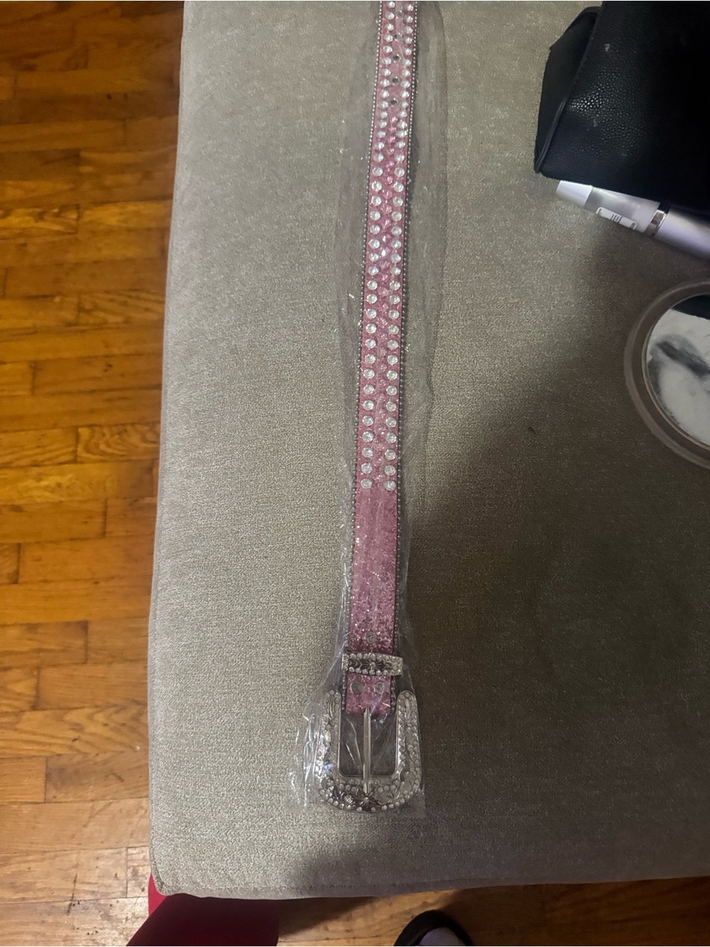 Girls' Pink Crystal-Trim Belt with Rhinestone Buckle